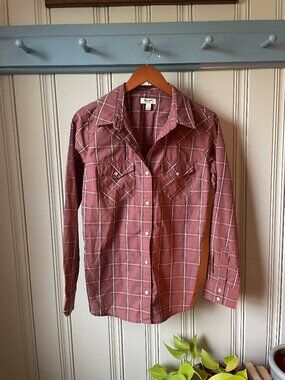 Wrangler Retro Western Button Down Shirt Women’s Small Pink Plaid Snap Front